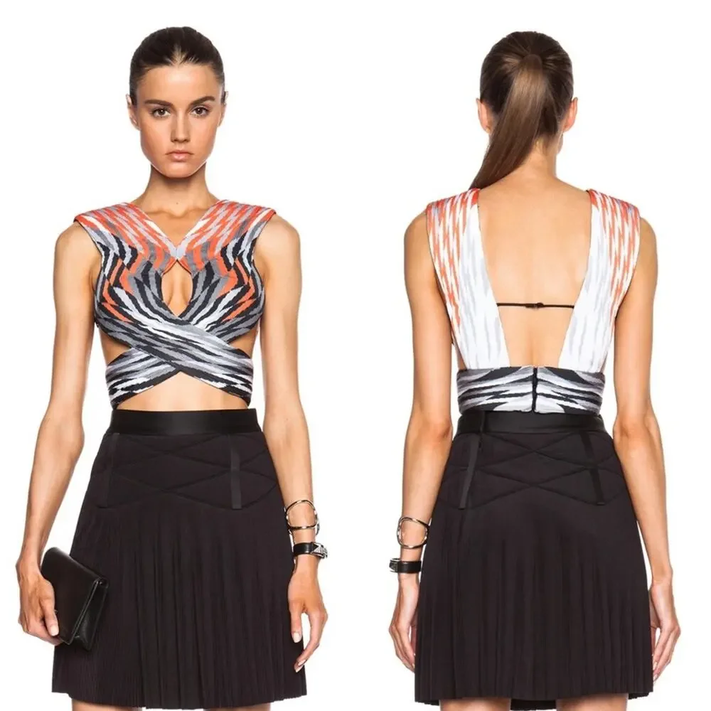 Alexander Wang Accordion Pleated Criss Cross Top in Pavement Woven - Picture 8 of 16